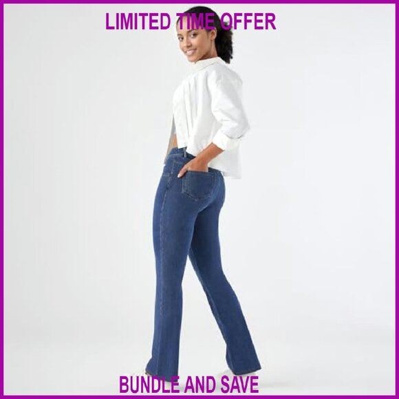 High Waisted Bootcut Jeans, Soft Stretch Fabric, Straight Leg Fit - Picture 7 of 8